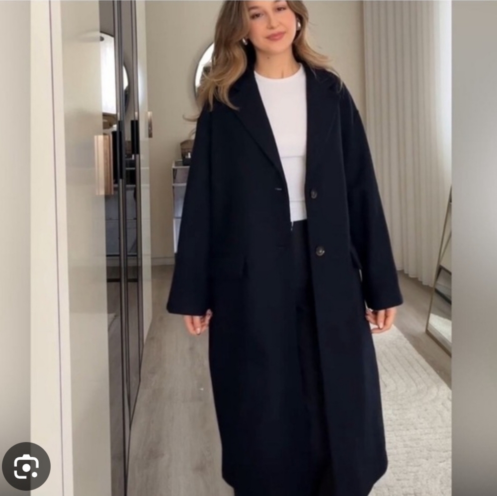 Zara Wool Blend Oversized Coat Navy  Size M-L  NWT - Picture 7 of 14